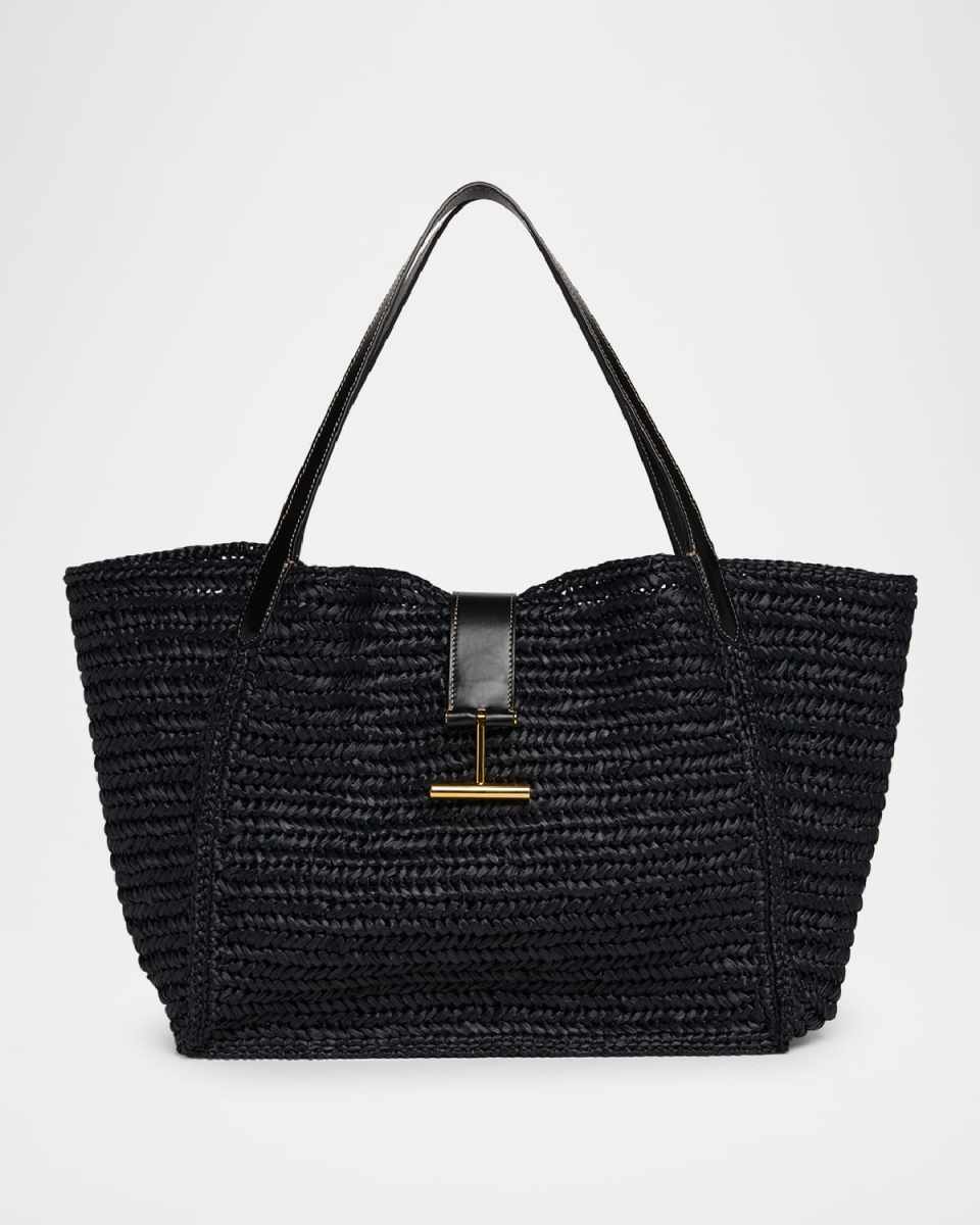 Tara Large Tote Bag in Raffia Viscose and Leather